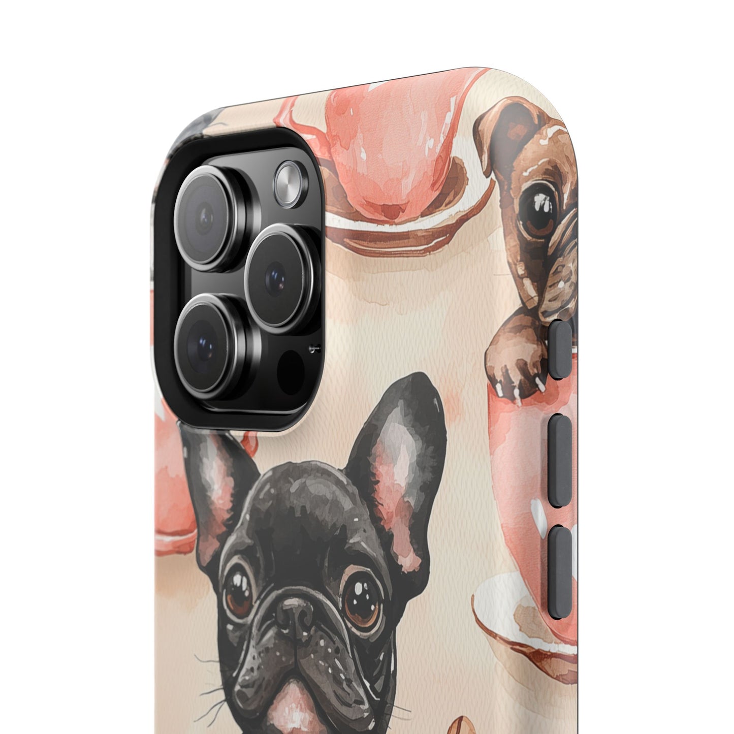 French Bulldogs in Coffee Cup MagSafe iPhone Case – Cute Dog Art, Shockproof & Slim Design