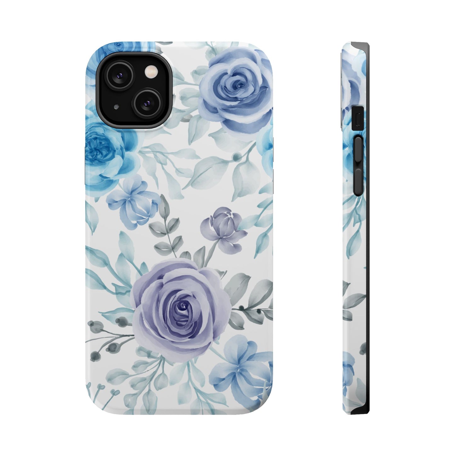 Elegant Blue & Violet Roses MagSafe Case – Artistic Floral Protection with Magnetic Charging Compatibility