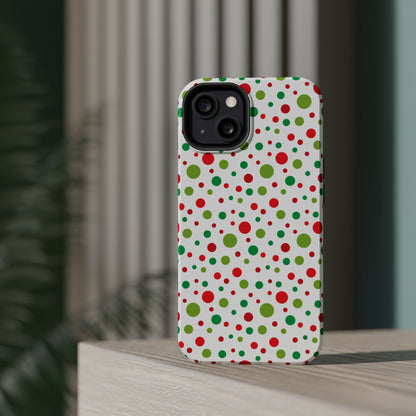 Red & Green Christmas Polka Dots – MagSafe iPhone Case