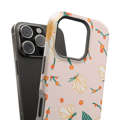 Elegant Magnolia Blossom Tough MagSafe iPhone Case – Soft Blush Background, Shock-Resistant Design