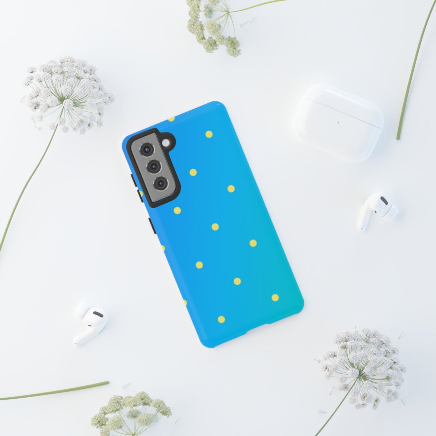 Blue Ocean Gradient Polka Dots Samsung Galaxy Case – Shockproof, Smooth Matte Finish, Dual-Layer Design