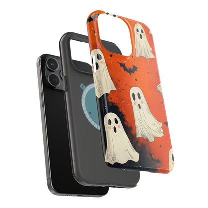 Spooky Ghosts & Bats  MagSafe iPhone Case – Vibrant Orange Halloween Design