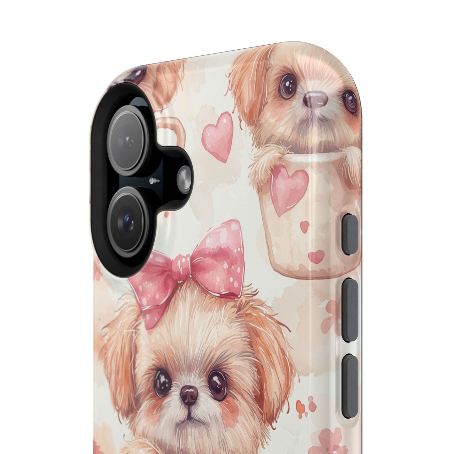 Adorable Puppy in Teacup MagSafe iPhone Case – Tough, Dual-Layer Protection with Cute Pink Bow Design