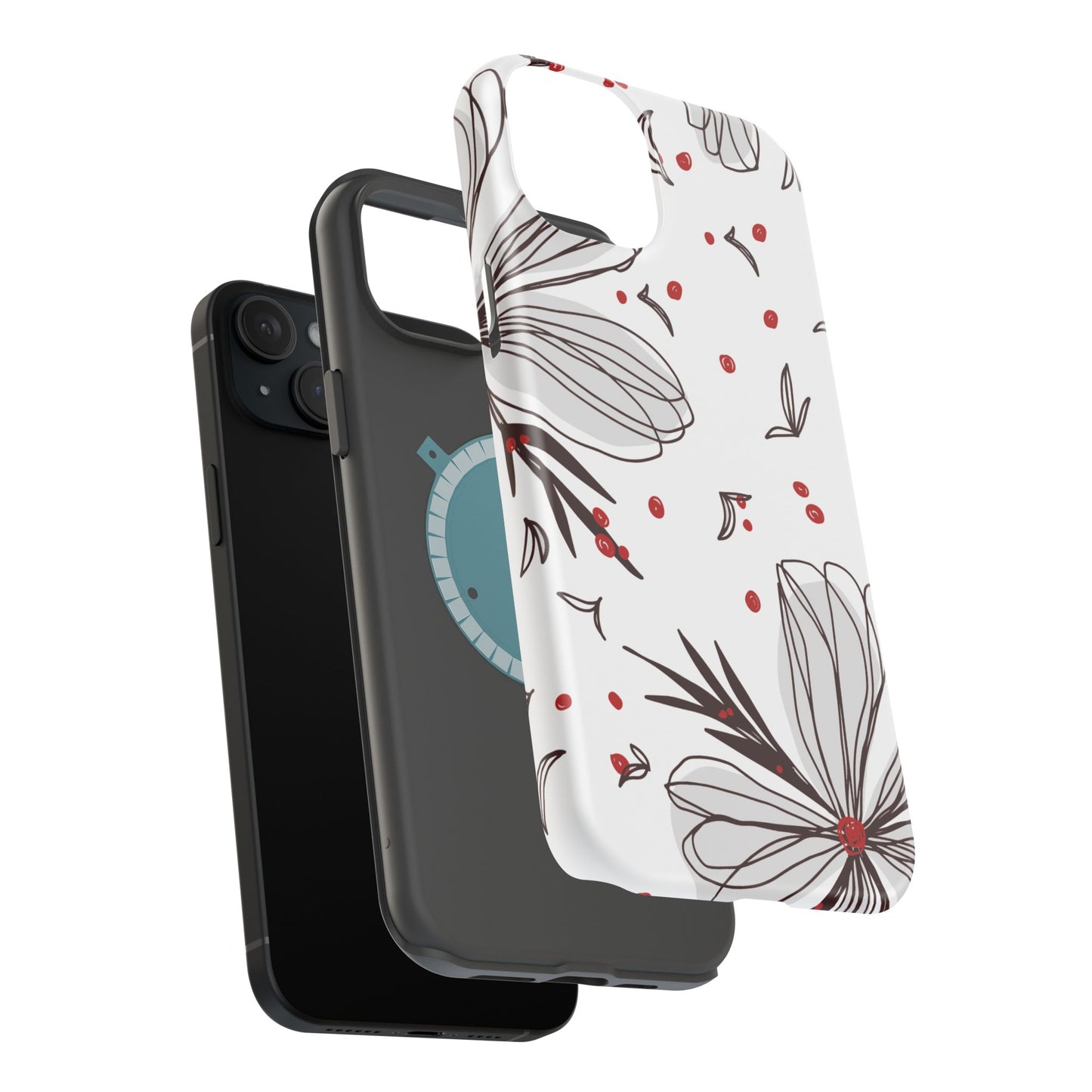 Minimalist Line Art Floral Tough MagSafe iPhone Case – Bold Red and Black Design, Shockproof Protection