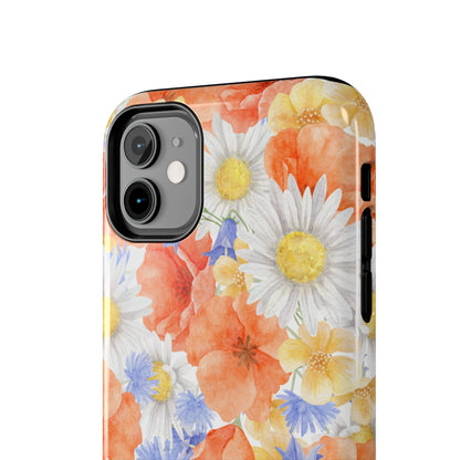 Watercolor Wildflower Pattern iPhone Case – Durable Matte Finish with Daisy, Poppy & Cornflower Design