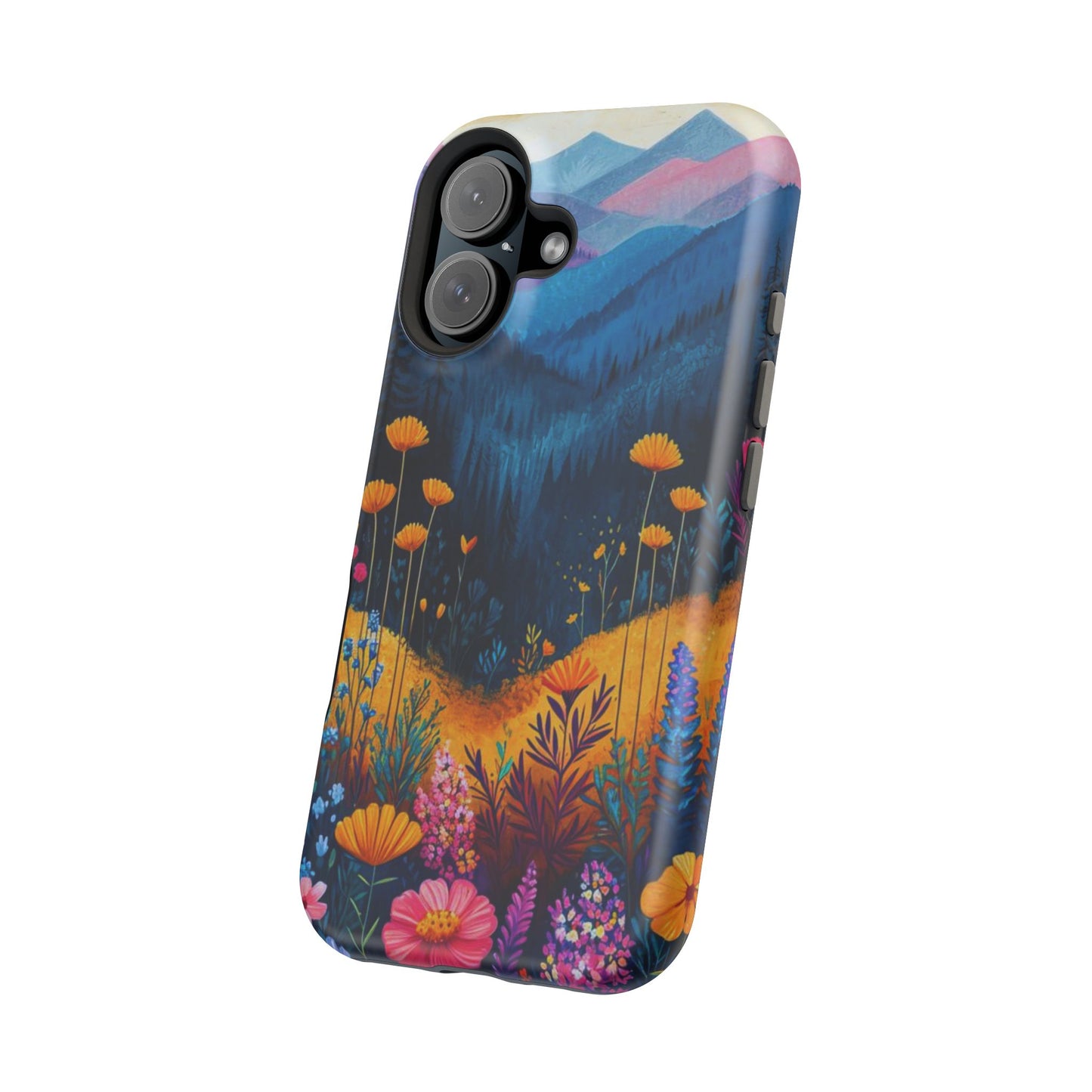 Vibrant Wildflower Mountain MagSafe iPhone Case – Bold Nature Art, Dual - Layer Protection - BOGO Cases