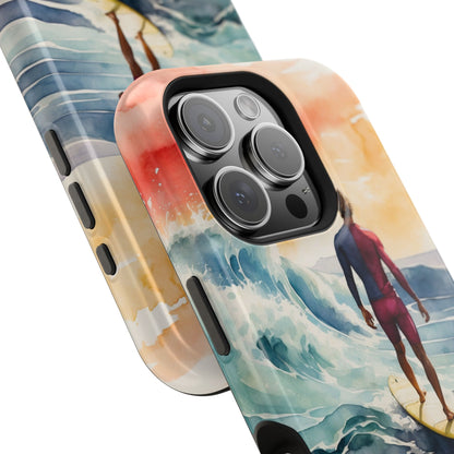 Surfer’s Sunset Wave MagSafe iPhone Case – Vibrant Watercolor Design