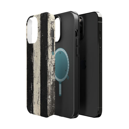 Vintage Vertical Stripe MagSafe iPhone Case - Black & White Grunge Design