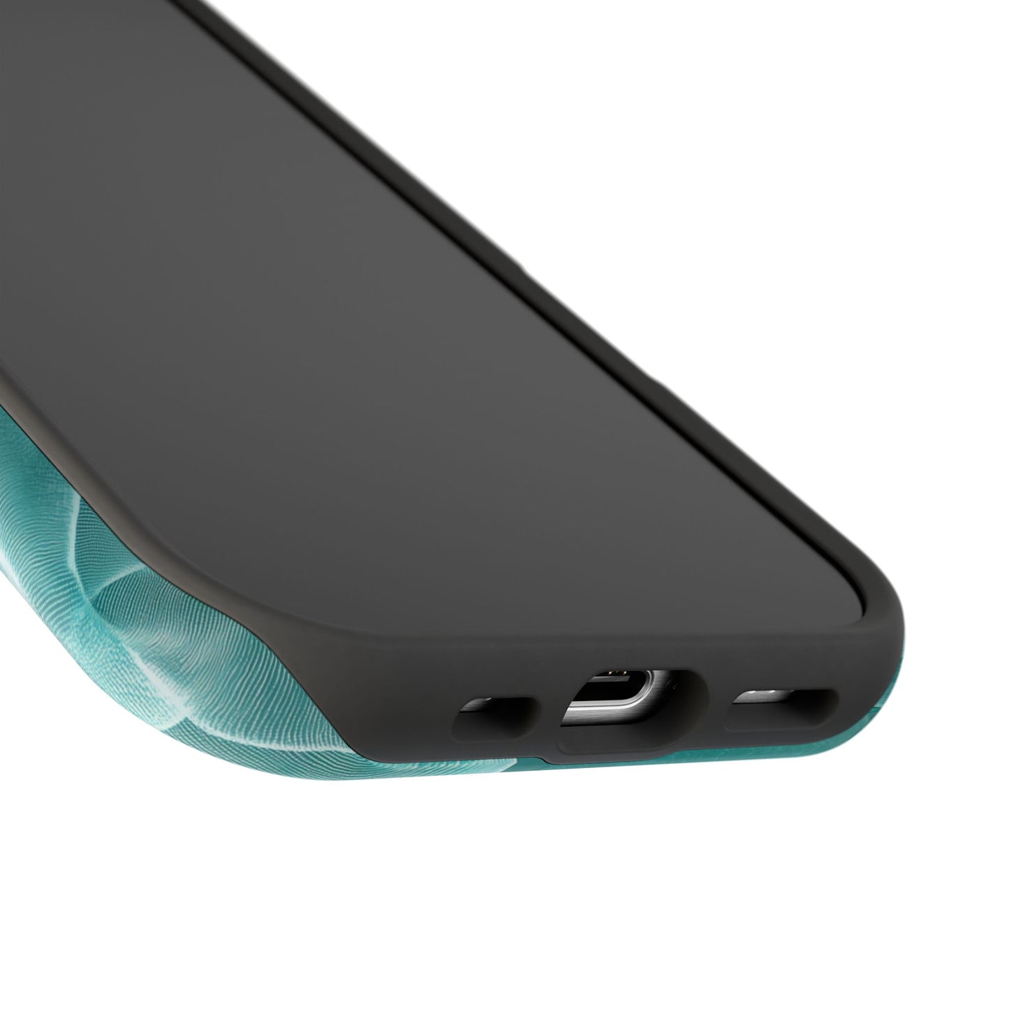 Elegant Flowing Teal Fabric MagSafe iPhone Case – Soft Waves Design