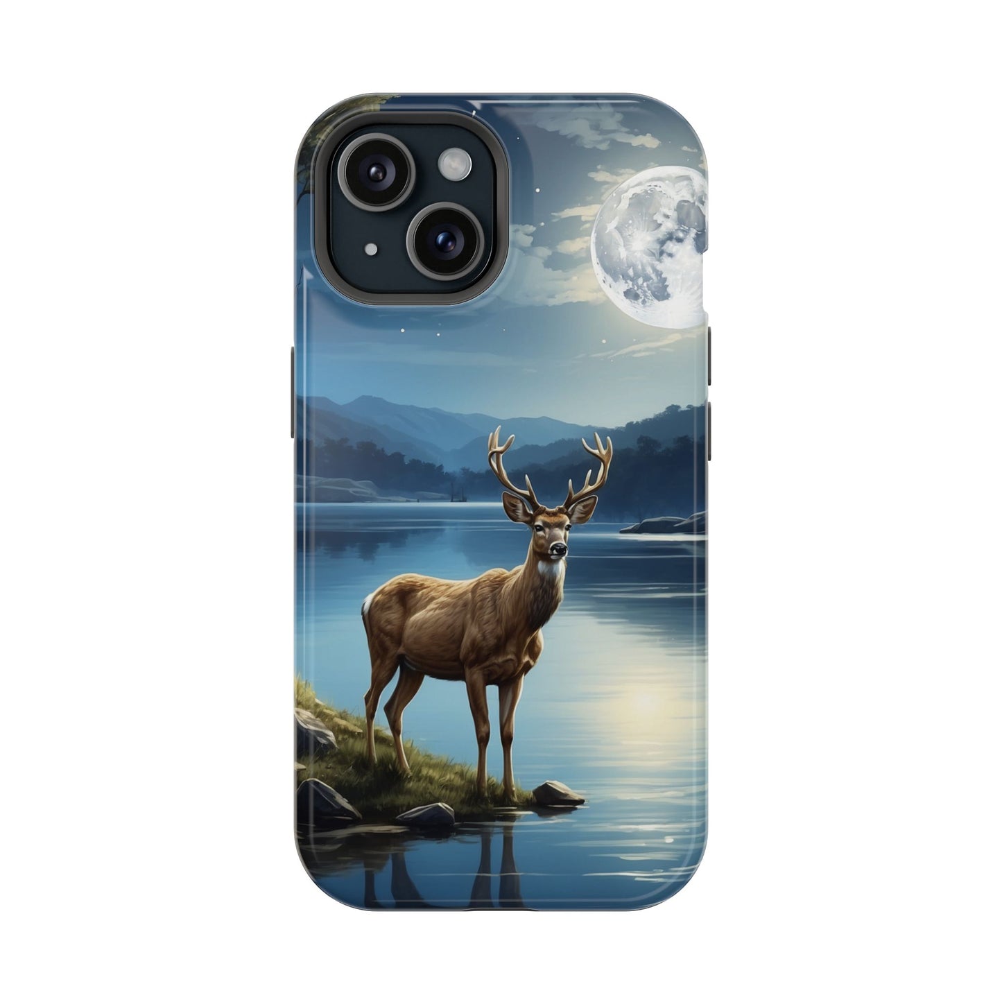 Moonlit Elegance: Stag by the Lake – MagSafe iPhone Case