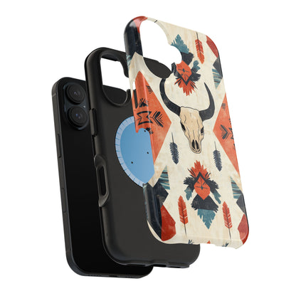 Southwestern Boho Skull Tough MagSafe iPhone Case – Durable Matte Finish, Dual-Layer Protection