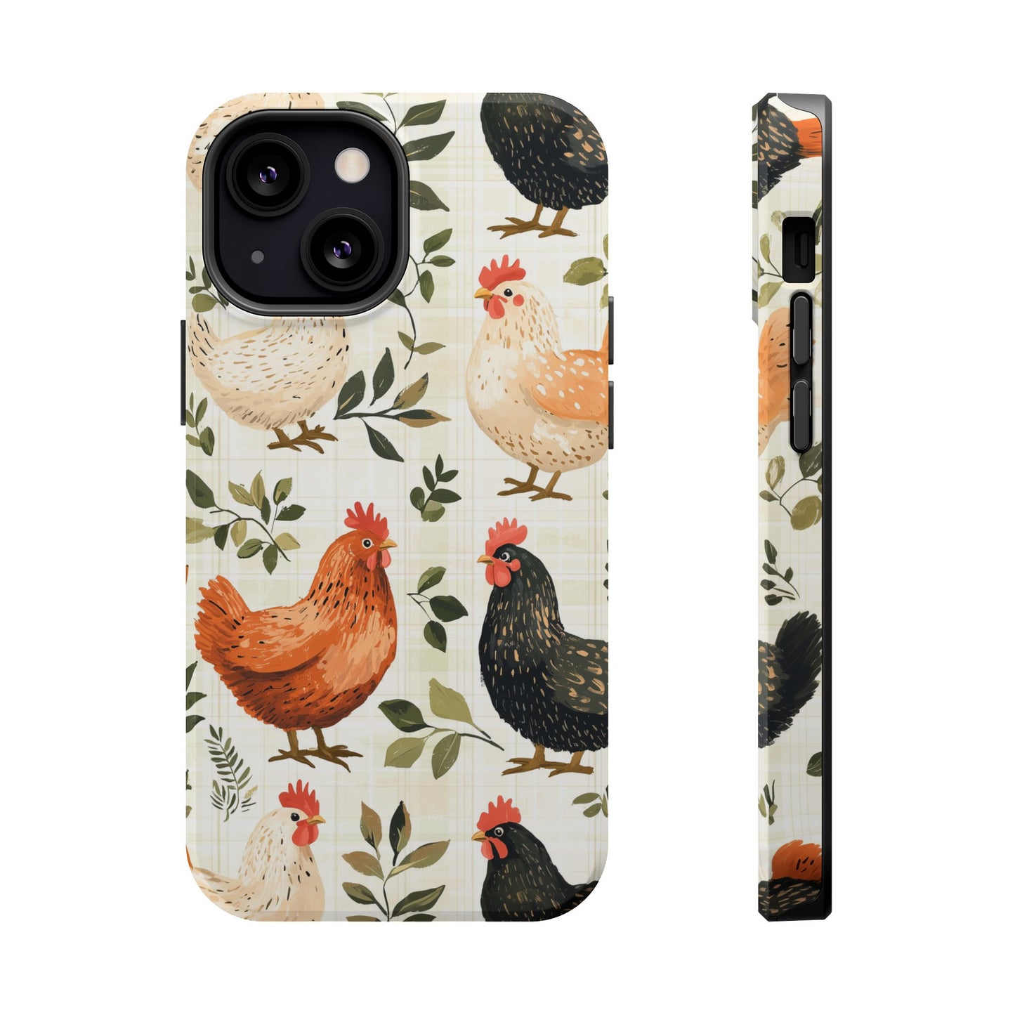 MagSafe iPhone Case: Vintage Chicken Farmhouse Case – Rustic Leaves Design