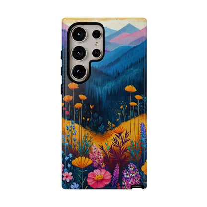 Vibrant Wildflower Mountain Samsung Galaxy  Case – Bold Nature Art, Dual-Layer Protection