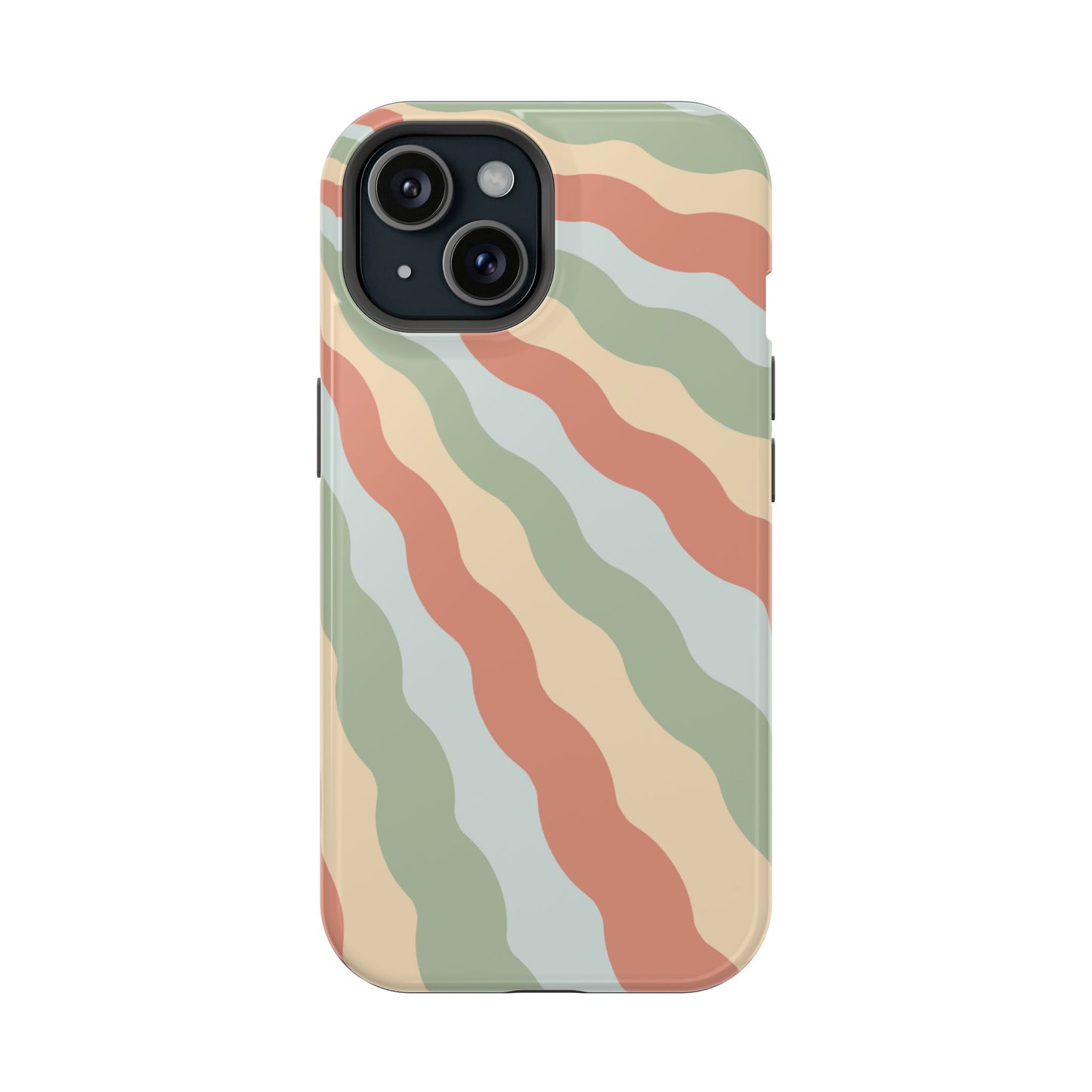 Earthy Retro Waves MagSafe iPhone Case – 70s-Inspired Wavy Stripes in Soft Green, Cream, and Rust