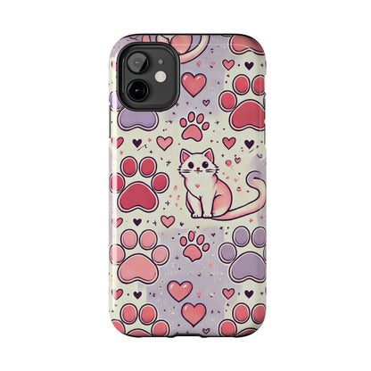 Cute Cat and Paw Print iPhone Case - Pet Lover’s Protective Cover