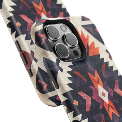 Boho Tribal Starburst Tough MagSafe iPhone Case – Vibrant Geometric Design, Dual-Layer Protection