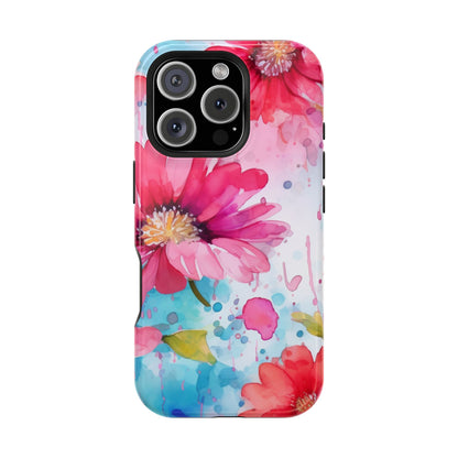 Vibrant Watercolor Red & Pink Floral - MagSafe iPhone Case