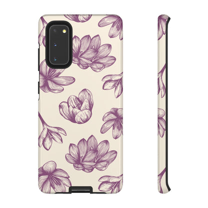 Vintage Botanical Floral Tough Samsung Galaxy Case – Hand - Drawn Purple Flowers, Shockproof Design - BOGO Cases