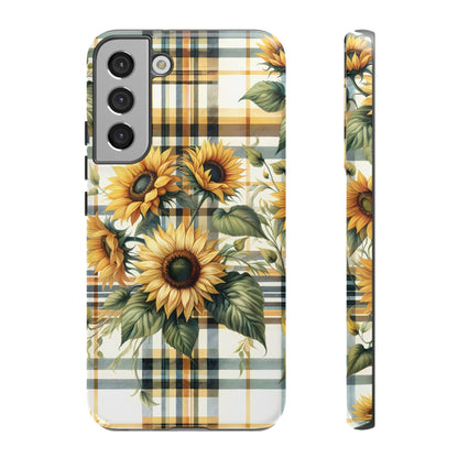 Cute Sunflower Phone Case - Sunny Blossom Plaid - Checkered Sunflowers Phone Case for iPhone & Samsung. Be Happy With These Bright Colors!