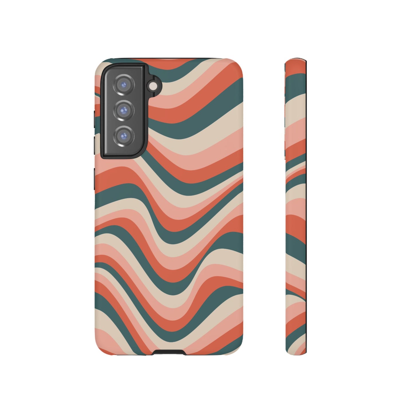 Groovy Waves Samsung Galaxy Case – Retro 70s-Inspired Stripes in Coral, Cream, and Teal