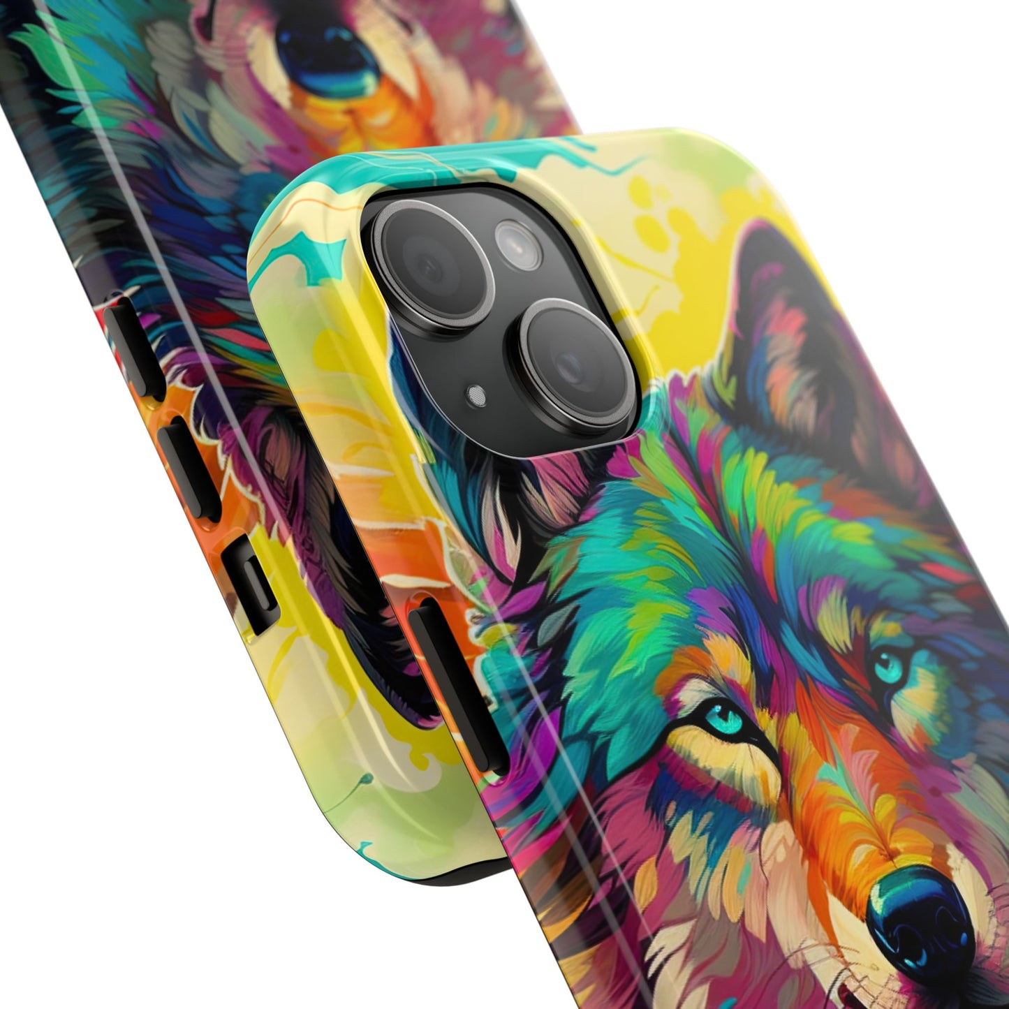 Rainbow Wolf in Bloom – iPhone Case with Vivid Nature Design