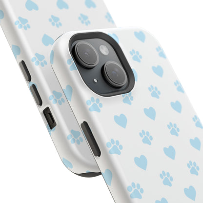 Light Blue Paw Prints & Hearts – MagSafe iPhone Case for Pet Lovers