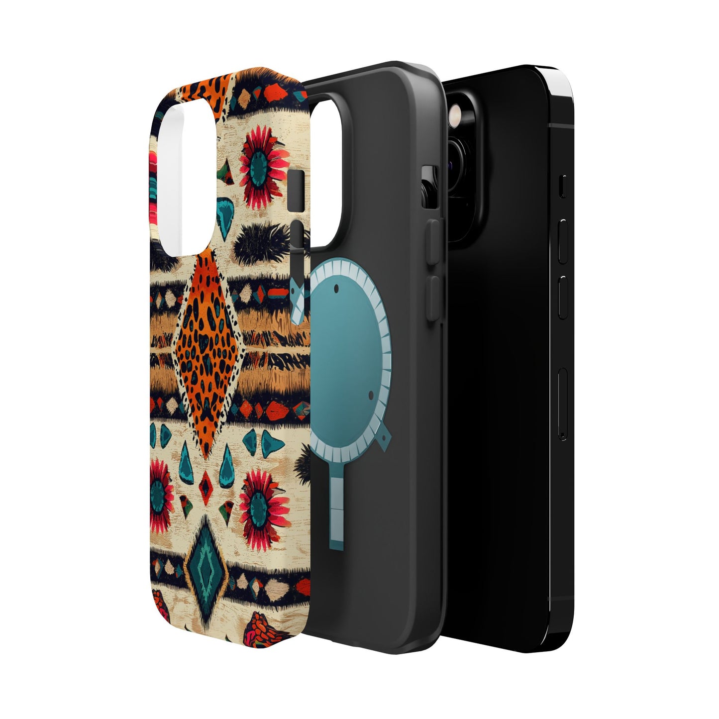 Wild Boho Leopard Print & Floral Tough MagSafe iPhone Case – Eclectic Tribal Design, Dual-Layer Protection