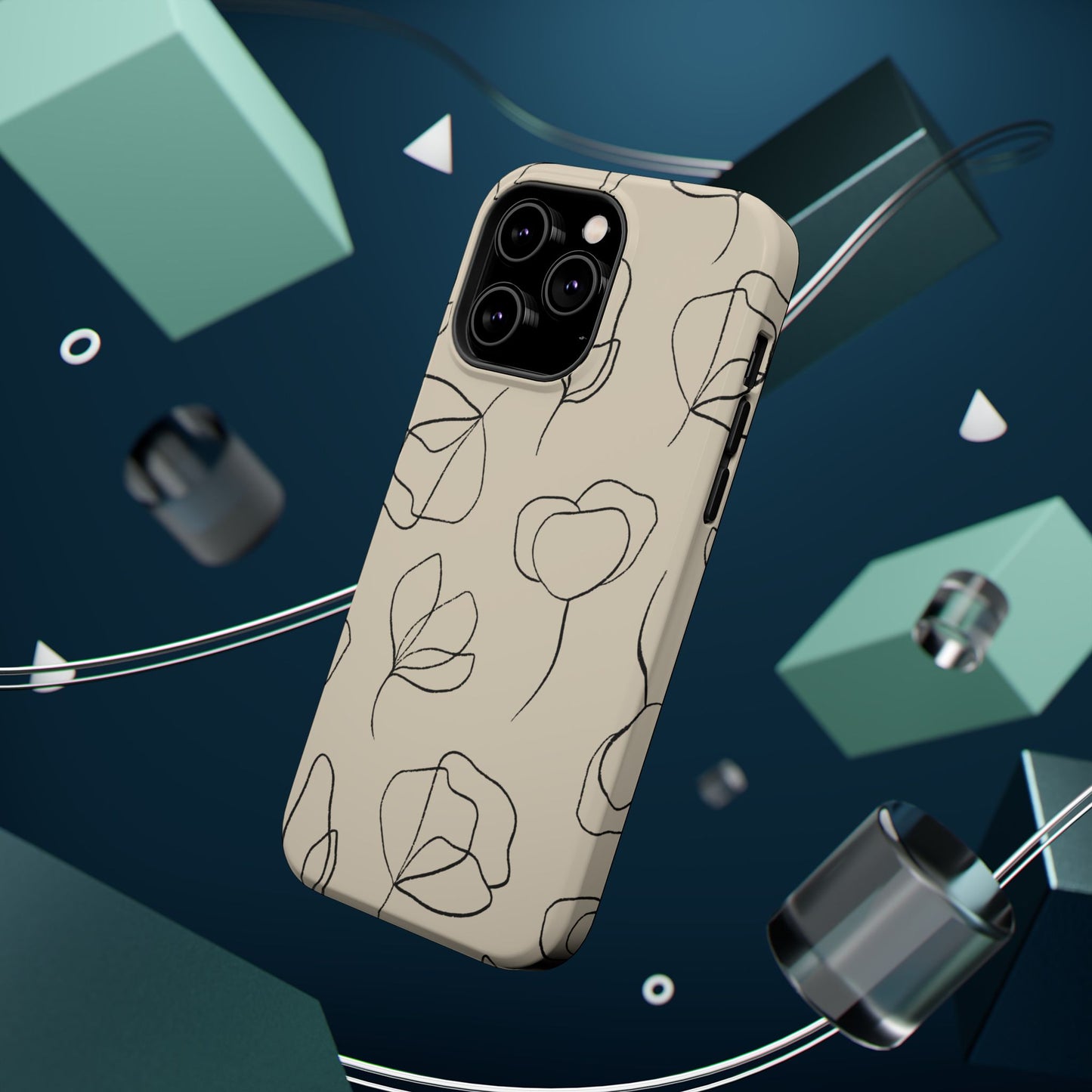 Minimalist Line Art Floral Tough MagSafe iPhone Case – Elegant Abstract Design with Dual-Layer Protection