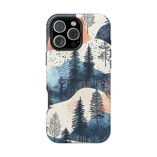 Winter Forest MagSafe iPhone Case | Watercolor Trees & Mountains