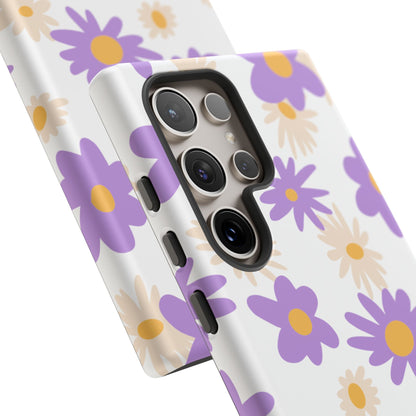 Retro Daisy Flower Samsung Galaxy Case – Pastel Purple & Cream Floral Design with Matte Finish