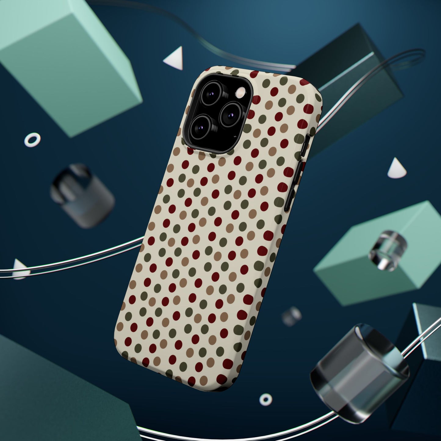 Festive Red & Green Polka Dots on Cream – MagSafe iPhone Case