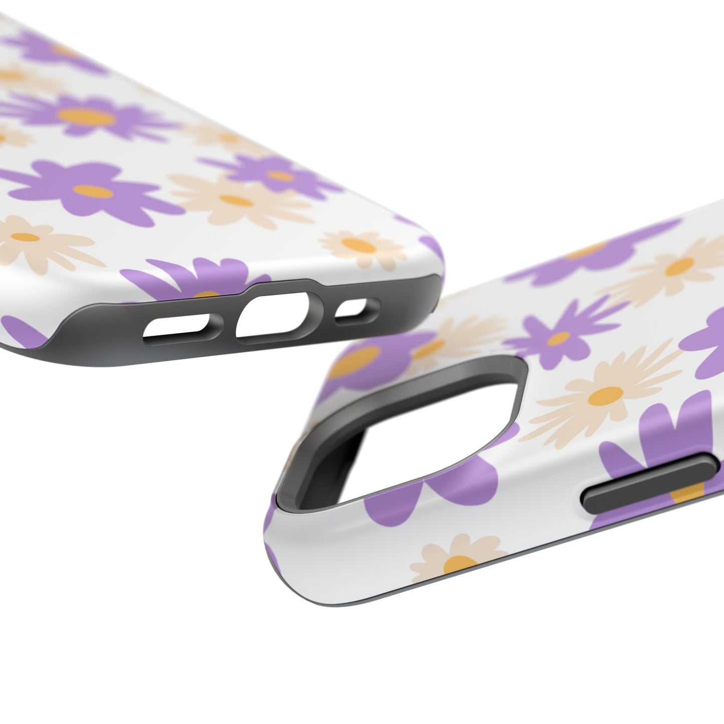 Retro Daisy Flower MagSafe iPhone Case – Pastel Purple & Cream Floral Design with Matte Finish