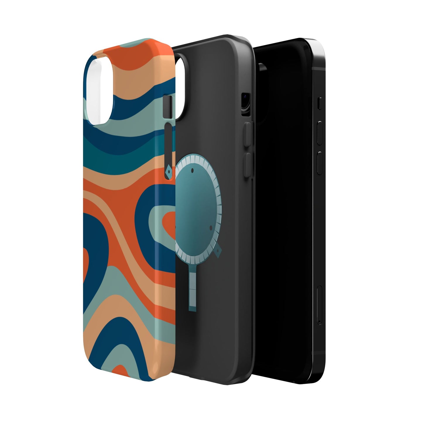 Retro Vibe Wavy Stripes MagSafe iPhone Case – 70s-Inspired in Teal, Orange, and Rust