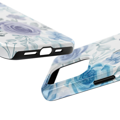 Elegant Blue & Violet Roses iPhone Case – Luxurious Floral Design for Chic Device Protection