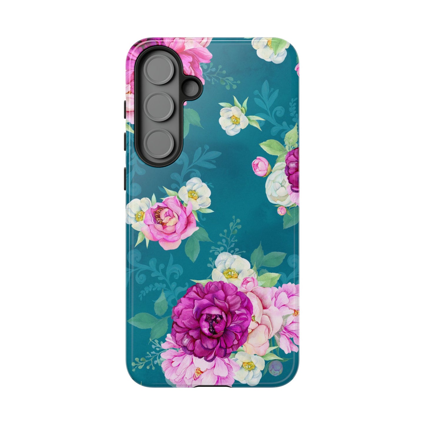 Elegant Peony Bouquet Samsung Galaxy Case – Deep Teal Background with Romantic Floral Design
