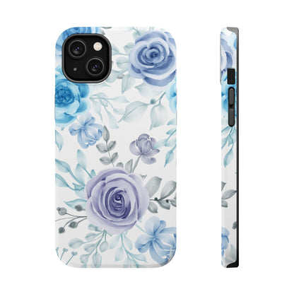 Elegant Blue & Violet Roses MagSafe Case – Artistic Floral Protection with Magnetic Charging Compatibility