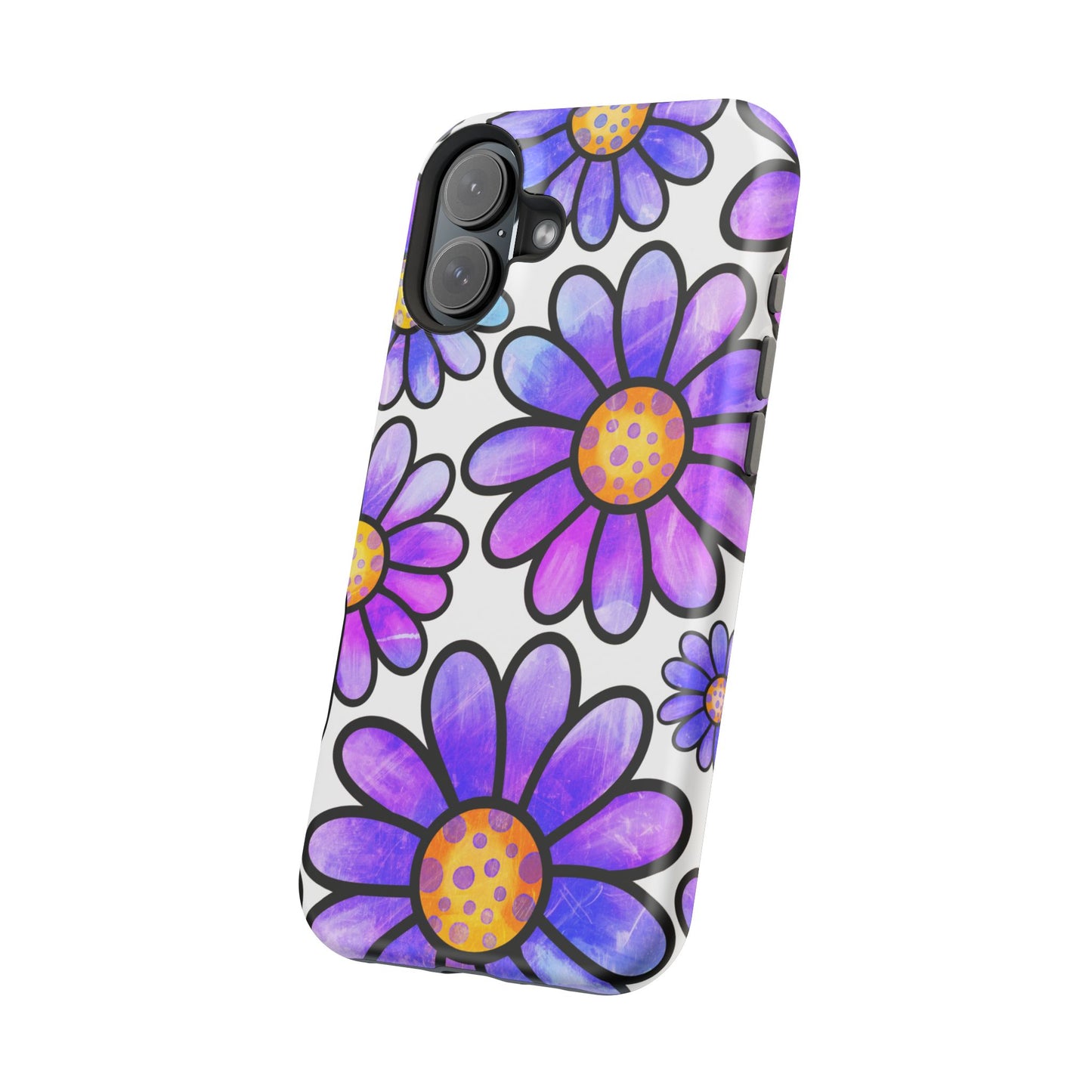 Purple Daisy Delight MagSafe iPhone Case – Slim Profile, Glossy Finish