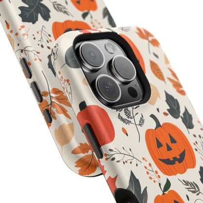 Spooky Pumpkin & Skeleton MagSafe iPhone Case – Halloween Jack-O'-Lantern Design