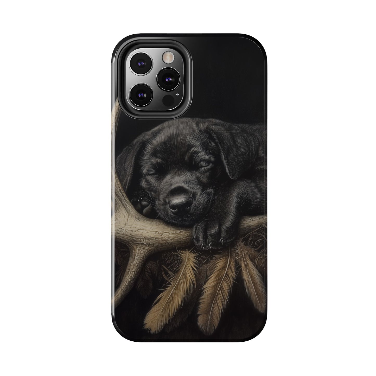 Adorable Black Labrador Puppy on Feathers iPhone Case