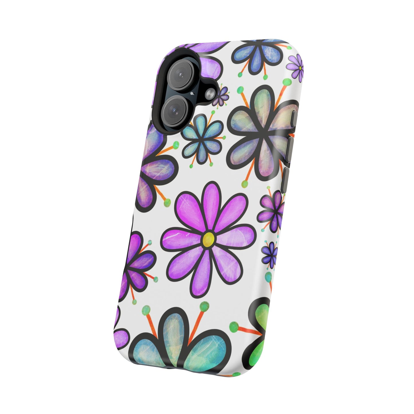 Whimsical Lavender Floral MagSafe iPhone Case – Ultra-Slim, High-Gloss Finish