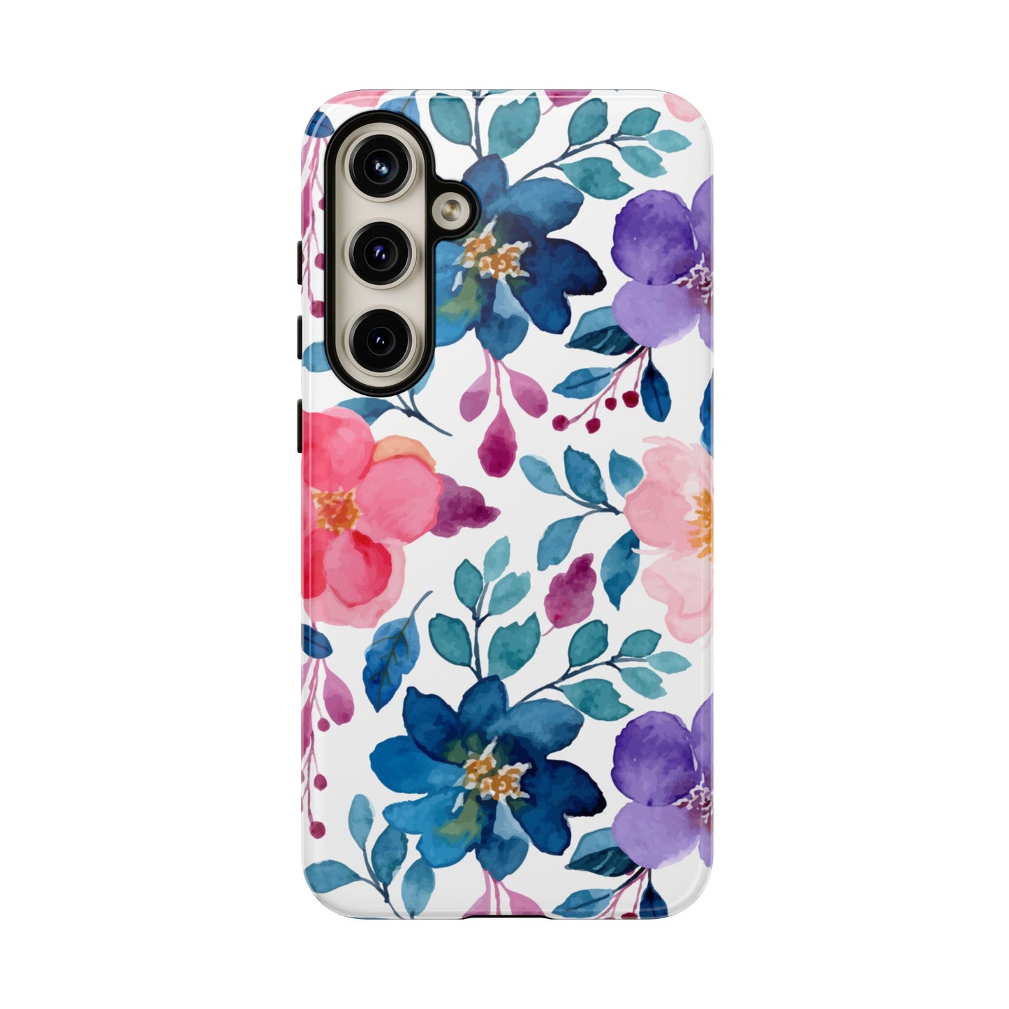 Mystic Bloom – Samsung Galaxy Case with Blue & Pink Watercolor Florals