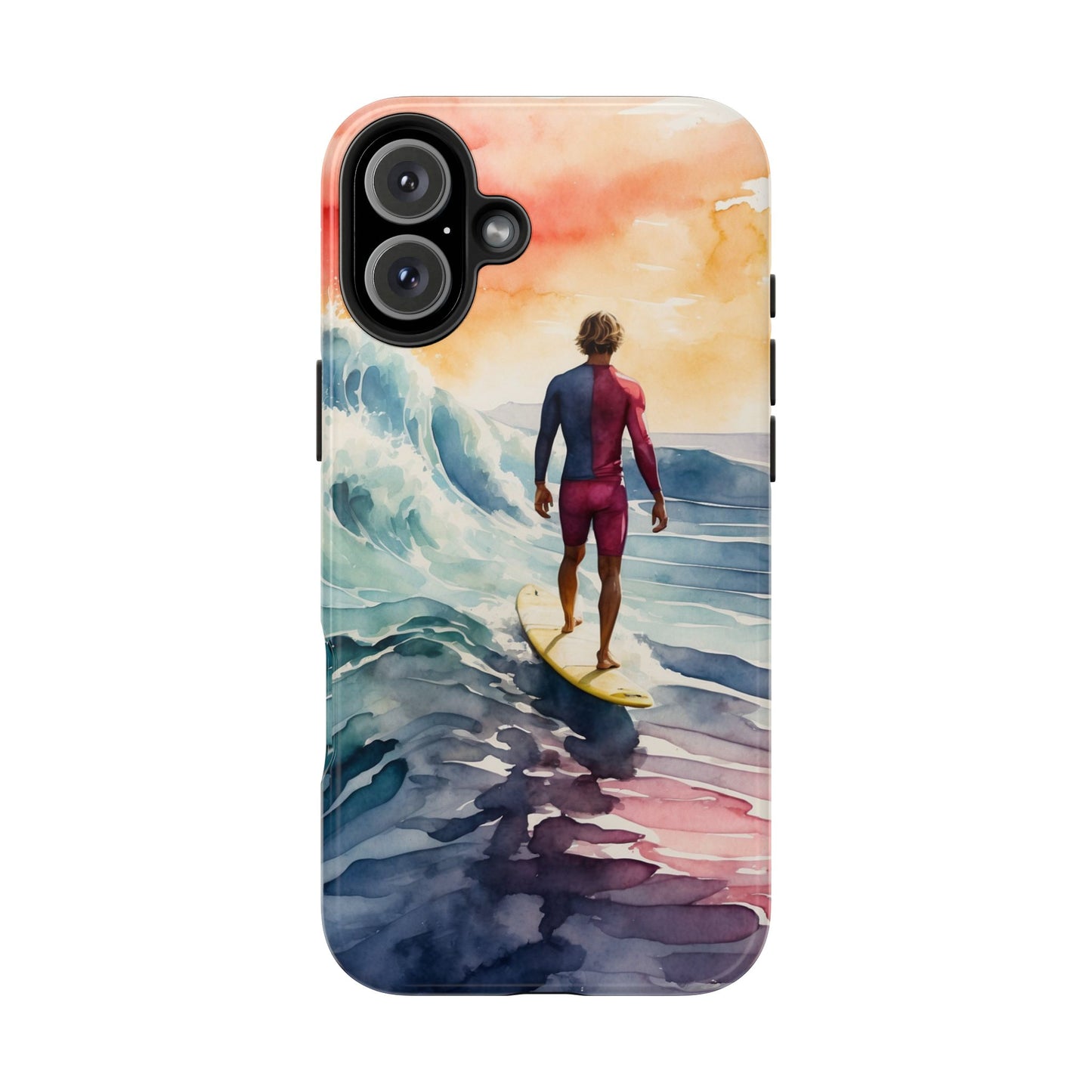 Surfer’s Sunset Wave iPhone Case – Vibrant Watercolor Design