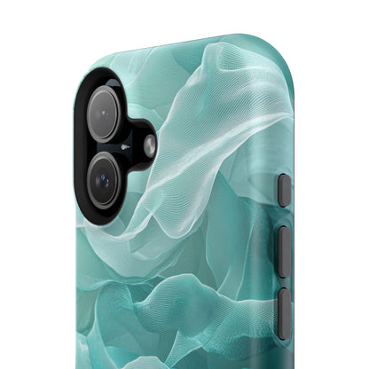 Elegant Flowing Teal Fabric MagSafe iPhone Case – Soft Waves Design