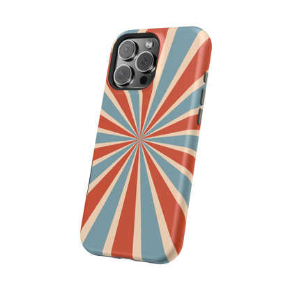 Vintage Blue & Red Sunburst MagSafe iPhone Case – Bold Geometric Pattern, Shock-Resistant Cover