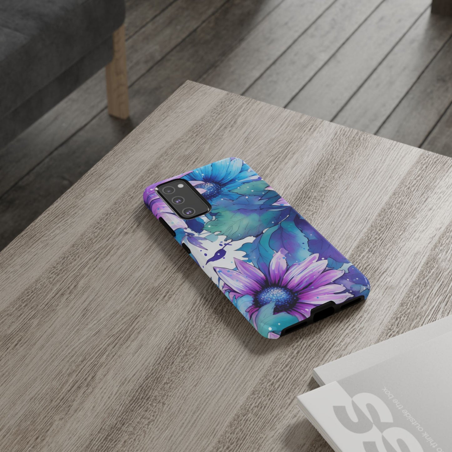 Purple & Teal Watercolor Floral Samsung Galaxy Case - Artistic Flower Design