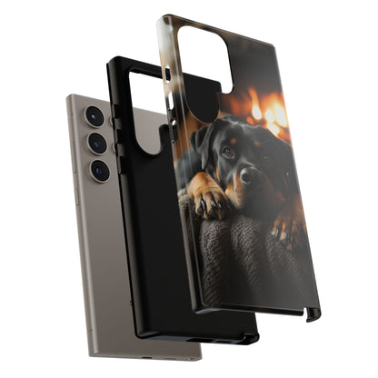 Cozy Rottweiler by the Fireplace Samsung Galaxy Case – Warm Rustic Design