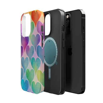 Rainbow Hearts Watercolor iPhone Case – Slim Design, Glossy Finish