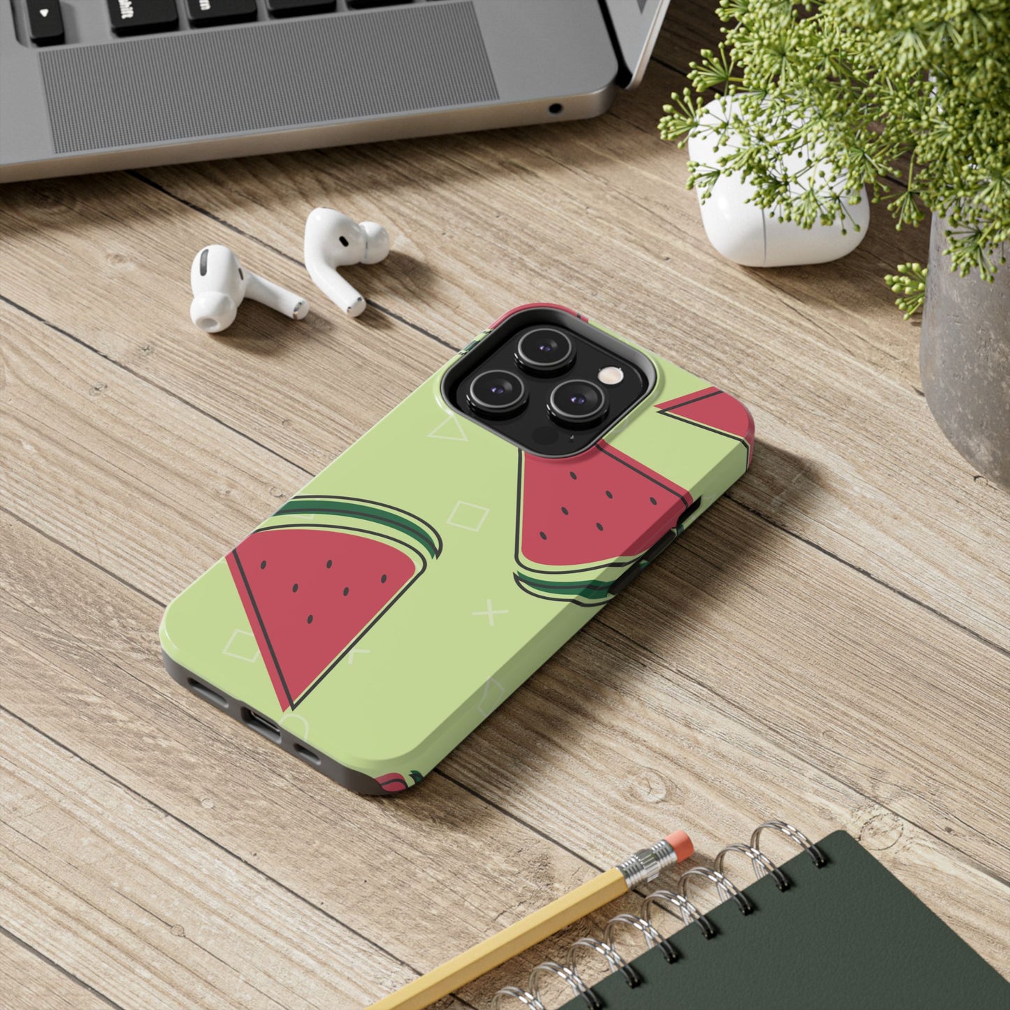 Watermelon Slice iPhone Case – Fresh & Fun Design with Retro Geometric Pattern