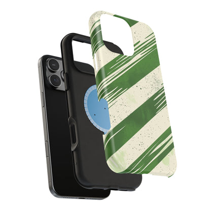 Green Stripes MagSafe iPhone Case – Bold Diagonal Brushstroke Design