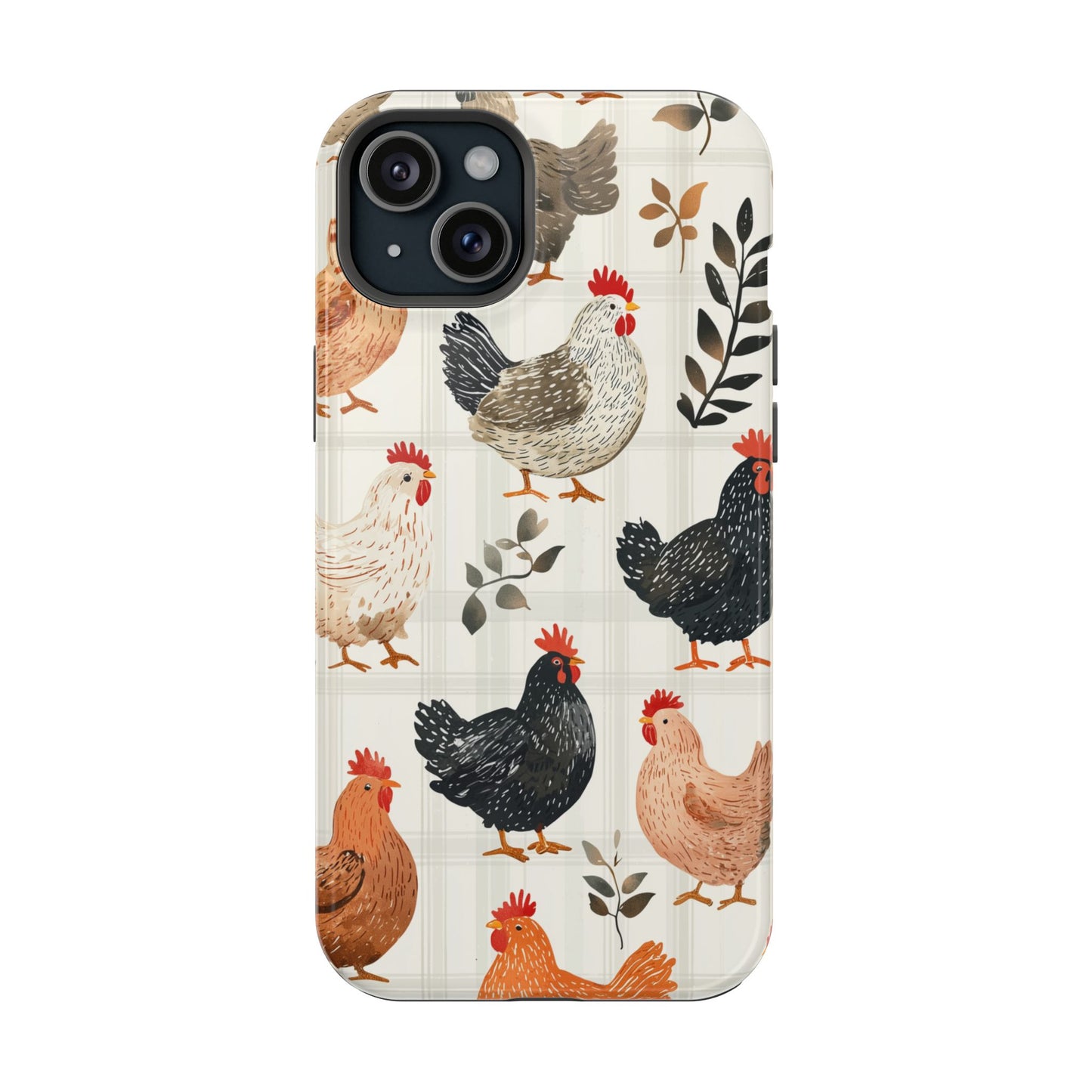 MagSafe iPhone Case: Vintage Chicken & Leaves – Farmhouse Style Case